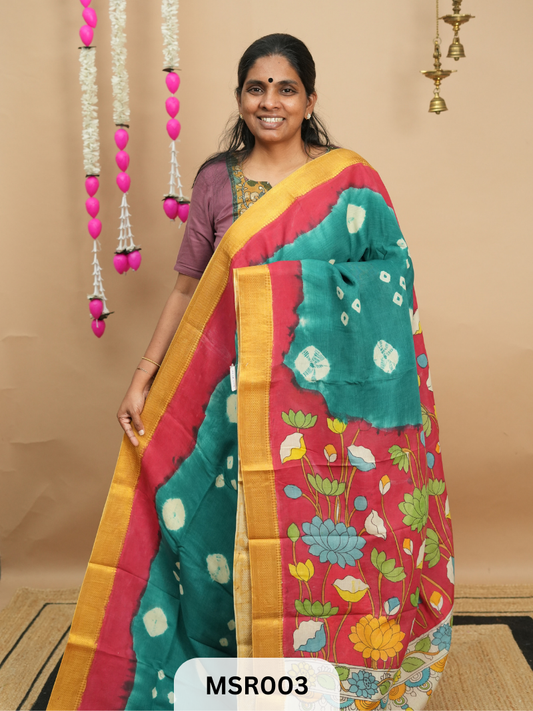 BANGLORE SILK MANGALAGIRI BORDER KALAMKARI TIE AND DIE