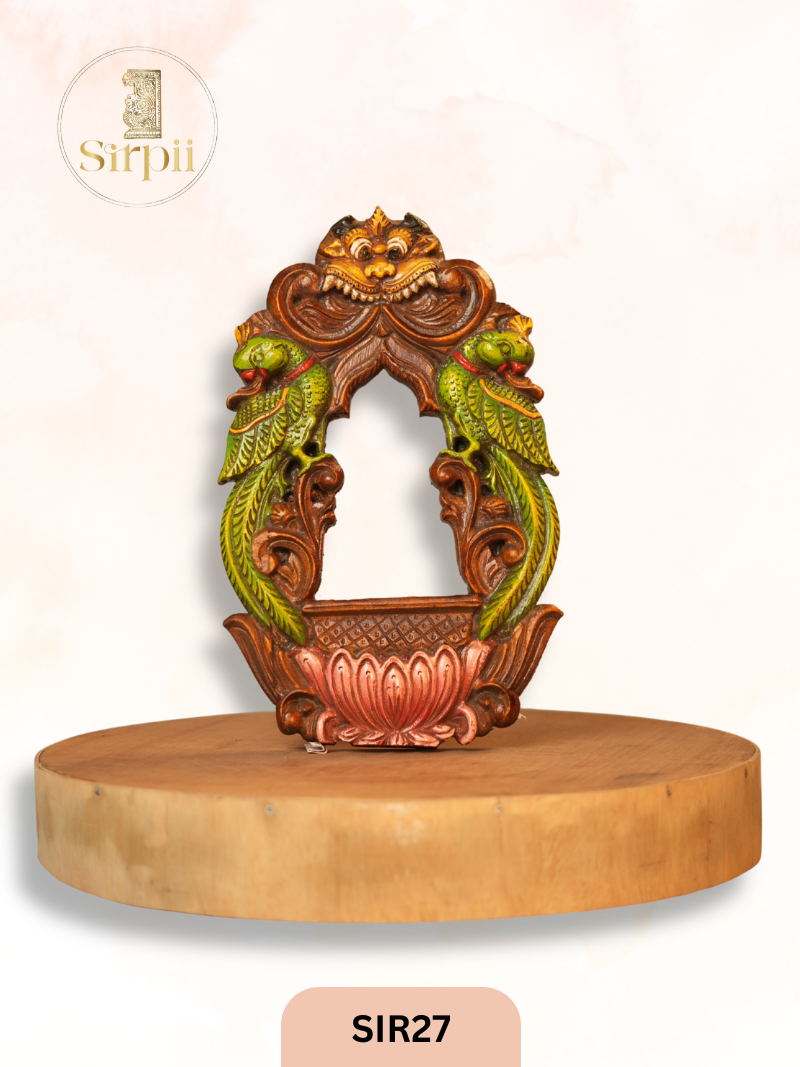 Wooden Yazhi With Parrot Wall Hanging - Height 18" INCH, WIDTH 11"INCH