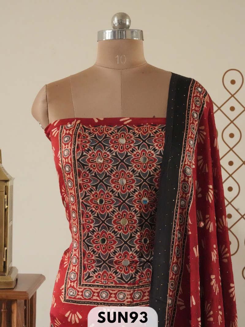 Modal Ajrakh Handblock mirror work 2 Pcs Suits