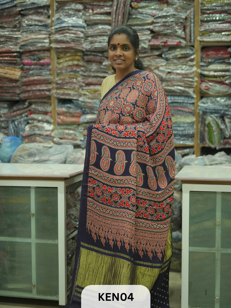 PURE MODAL AJRAKH PIGMENTED SCREENPRINT SAREE