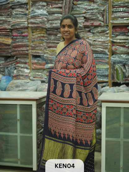 PURE MODAL AJRAKH PIGMENTED SCREENPRINT SAREE