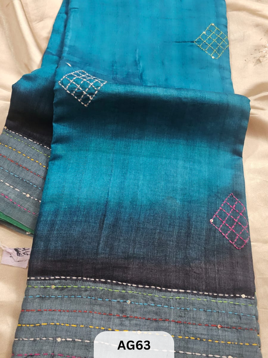 PURE GACHI TUSSAR WITH SPECIAL HAND PAINT| HAND KANTHA STITCH | SILK MARK