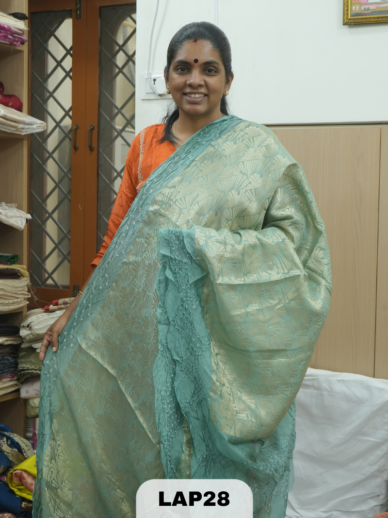 BANARAS KORA BROCADE DUPION BHANDHEJ SAREE