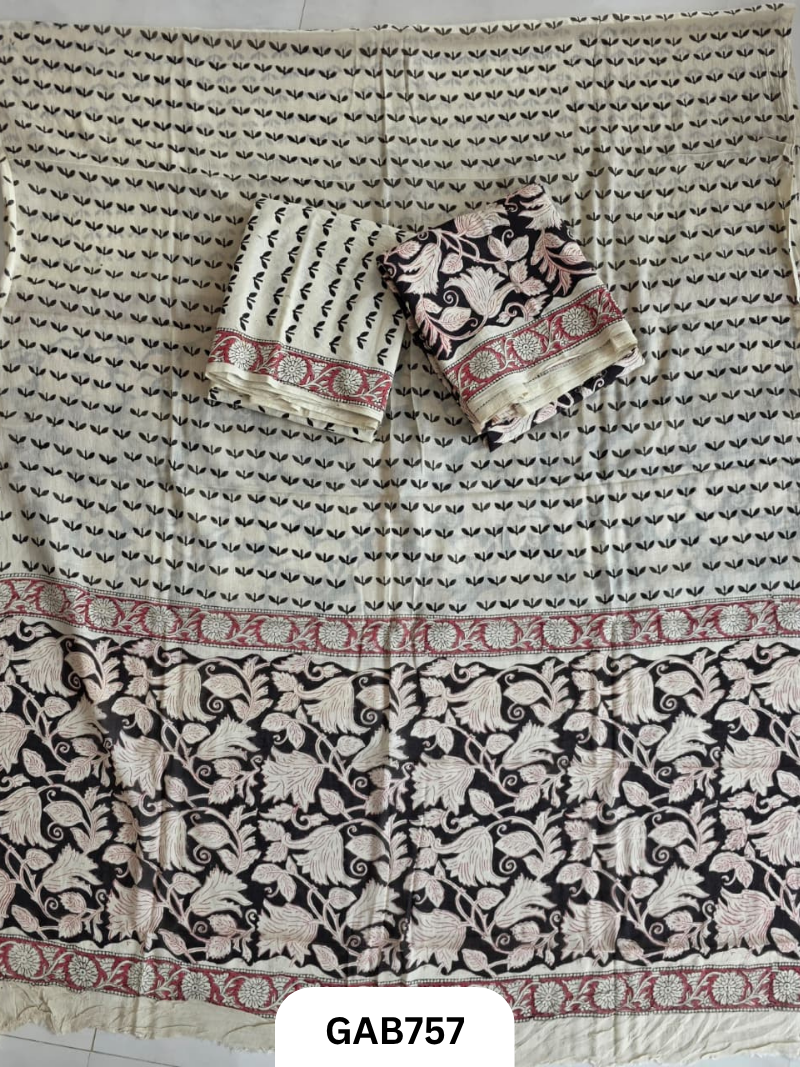 Handblock Cotton Suits With Mulmul Cotton Dupatta | Top 2.5 Mtr Dupatta 2.5 Mtr