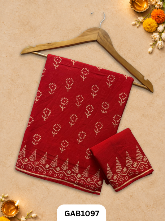 Bagru Handblock Print Mulmul Cotton Saree With Blouse