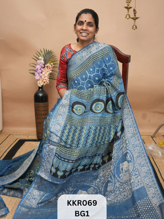 DOLA SILK - KHADI BORDER | AJRAKH HANDBLOCK PRINT