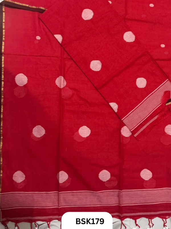 Pure Mulcotton Handloom Polka Salwar Suit  Top 2.5mtr and Duppata 2.5mtr