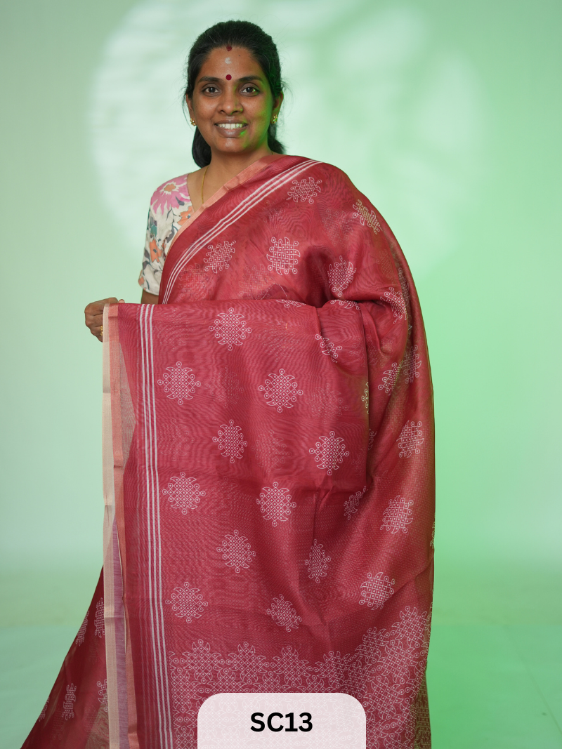 KOLLAM PRINT LINEN COTTON SAREE