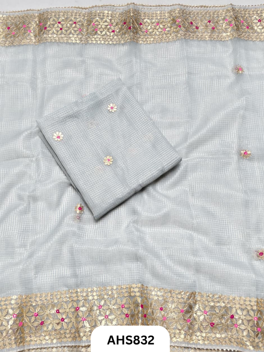 Kota Doria Check Gotta Patti Work Dress Material  - Top and Duptta 2.5mt