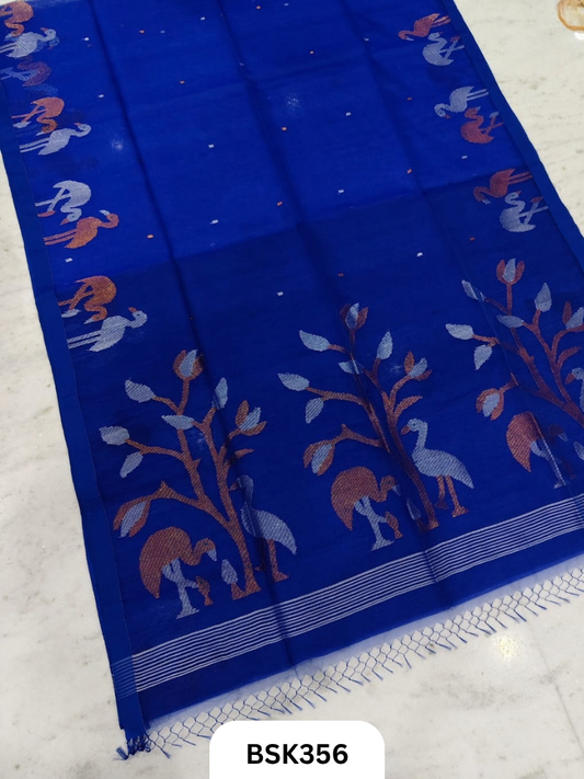 Handloom Pure Muslin Silk  With Jamdhani Weave Saree
