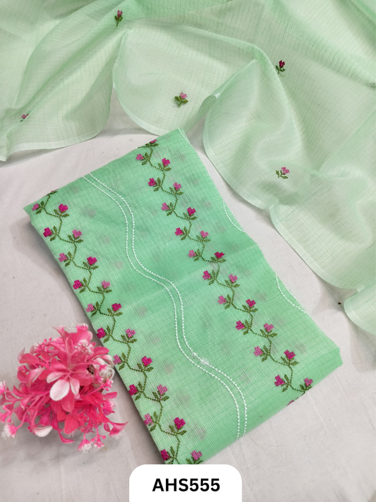 Premium Kota Doria Embroidery Work - Top And Duppatta