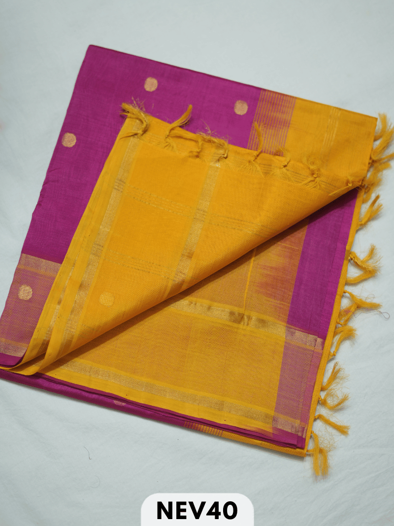 PURE HANDLOOM SILK COTTON SAREE WITH COIN BUTTA AND DOUBLE BORDER