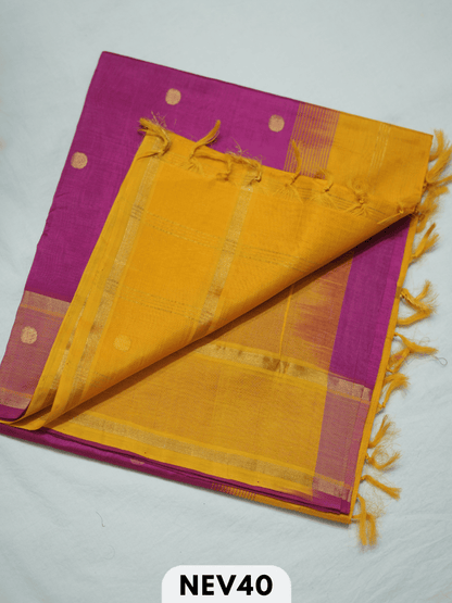 PURE HANDLOOM SILK COTTON SAREE WITH COIN BUTTA AND DOUBLE BORDER
