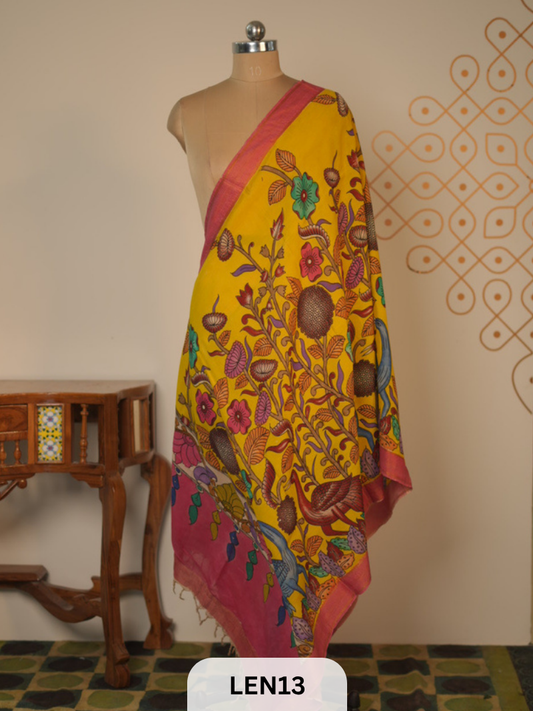 PURE PENKALAMKARI CHENNURI SILK  DUPPATA