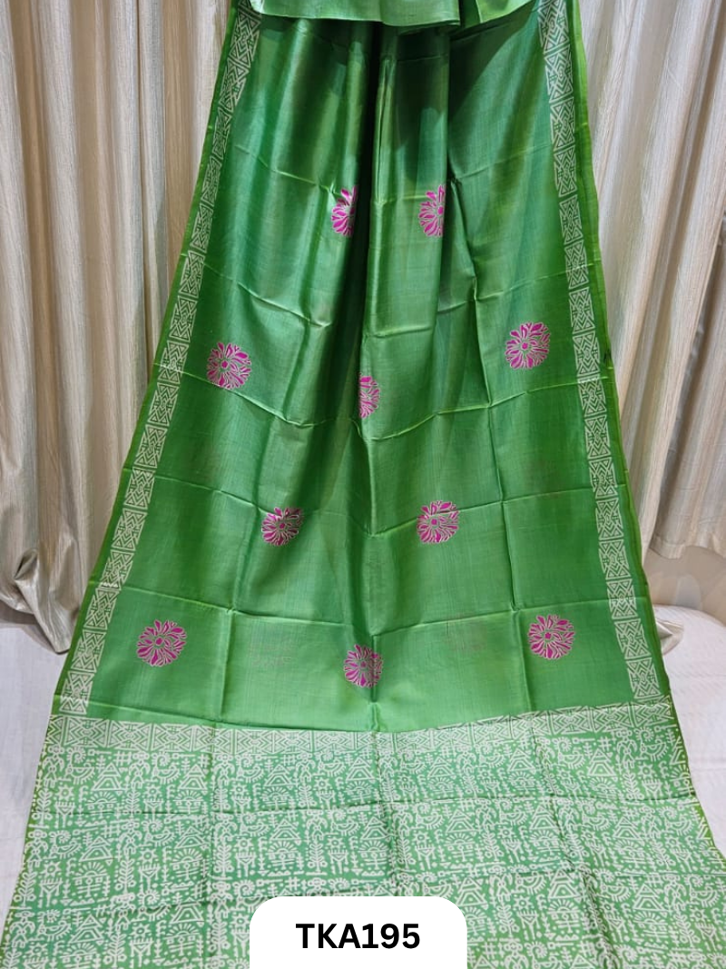 Bishnupuri Katan Silk Block Print Saree