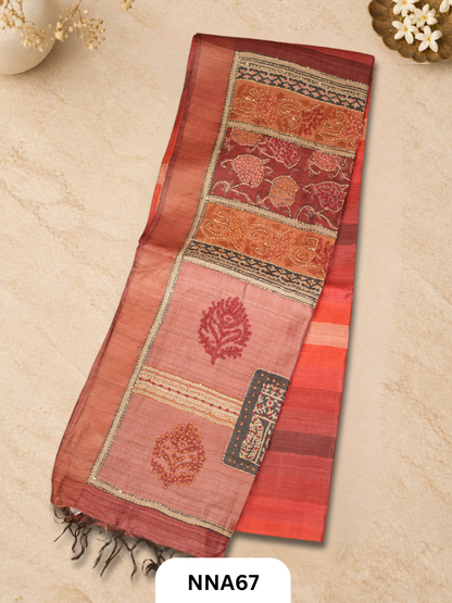 Handloom Pure Tussar Silk - Bullion With Kantha Stitch Saree