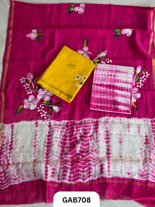 Hand Block Chanderi Silk Dress Materials Top 2.5 Mtrs Duptta 2.5 Mtrs