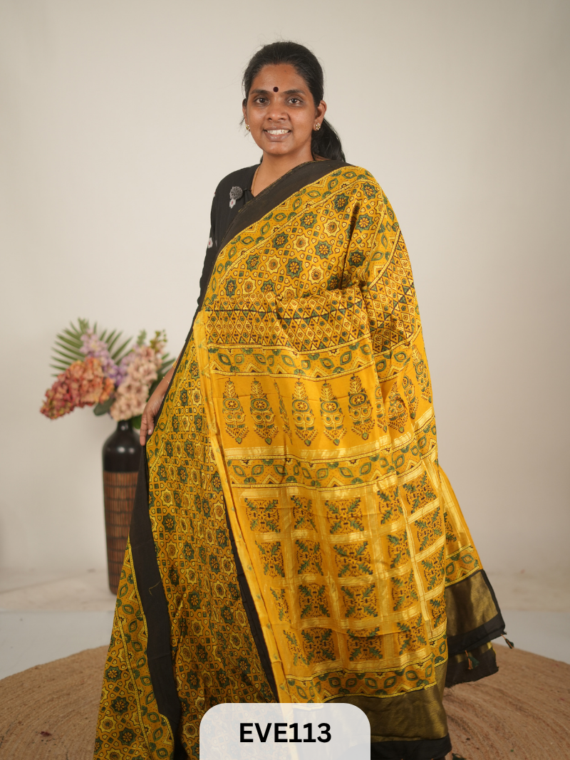 TUSSAR CHANDERI WITH GHARCHOLA - NATURAL AJRAKH HANDBLOCK