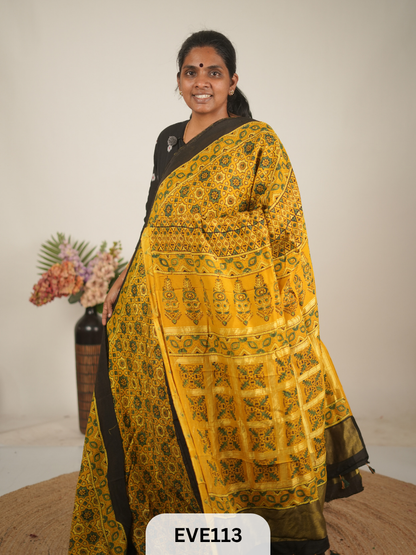 TUSSAR CHANDERI WITH GHARCHOLA - NATURAL AJRAKH HANDBLOCK