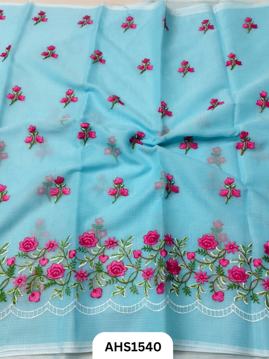Kota Cotton Embroidery Work Saree With Blouse