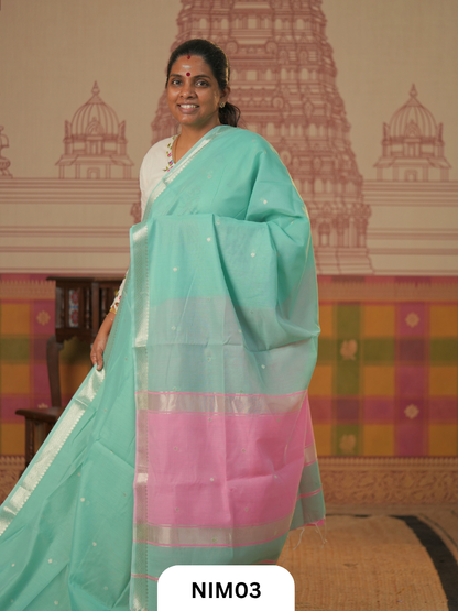 Maheshwari Inspired Chanderi Saree With Contrast Blouse