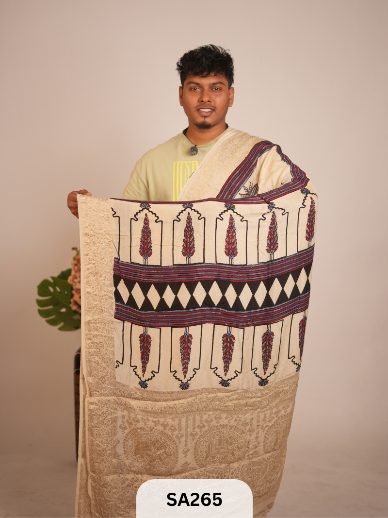 Dola Silk Saree with Ajrakh Print
