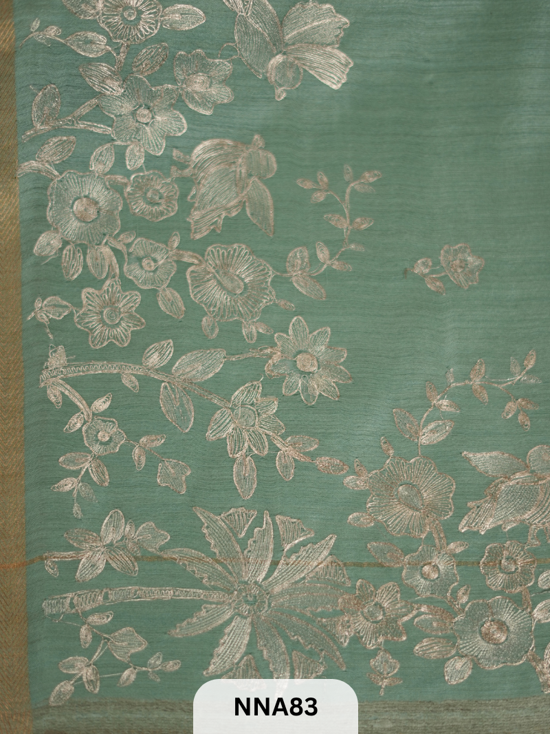 Pure Tussar Silk With Pitta Work - Metallic Theards