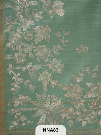 Pure Tussar Silk With Pitta Work - Metallic Theards