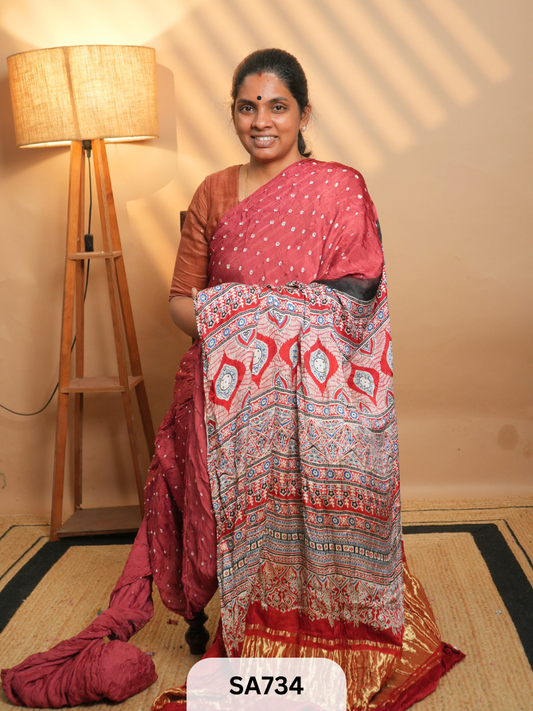 MODAL SILK | AJRAKH PRINT | BANDHEJ SAREE