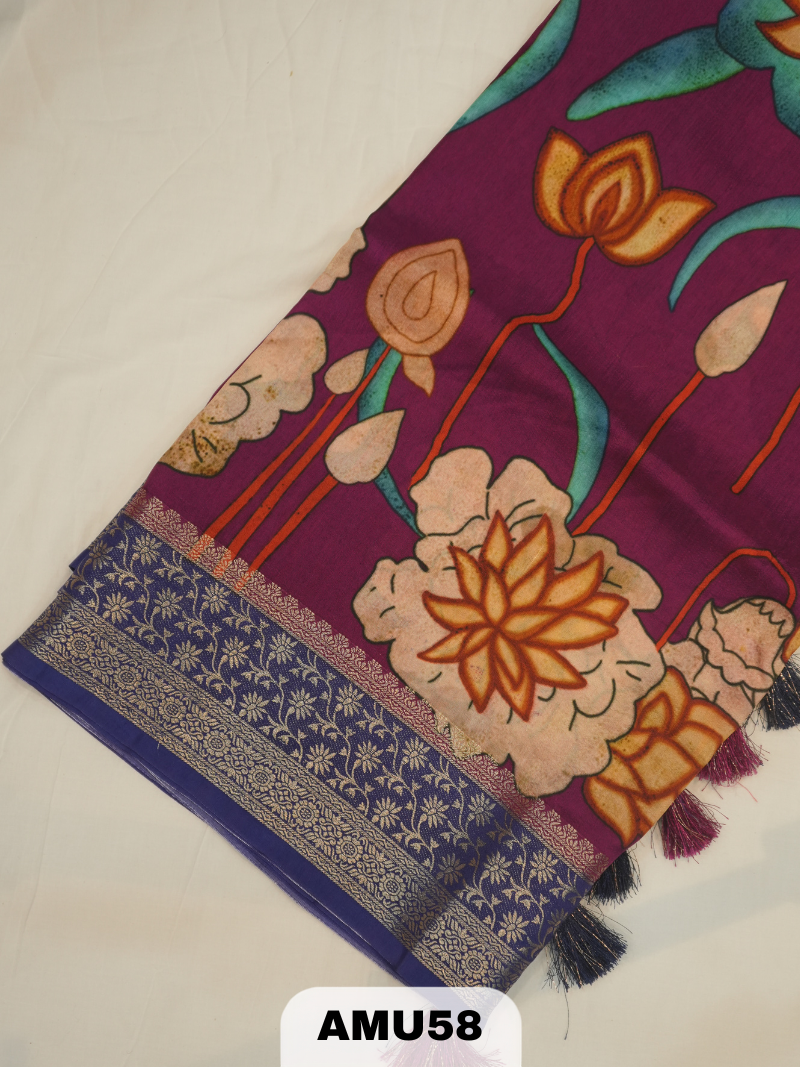 PREMIUM BANARAS ORGANZA DIGITAL KALAMKARI PRINT SAREE