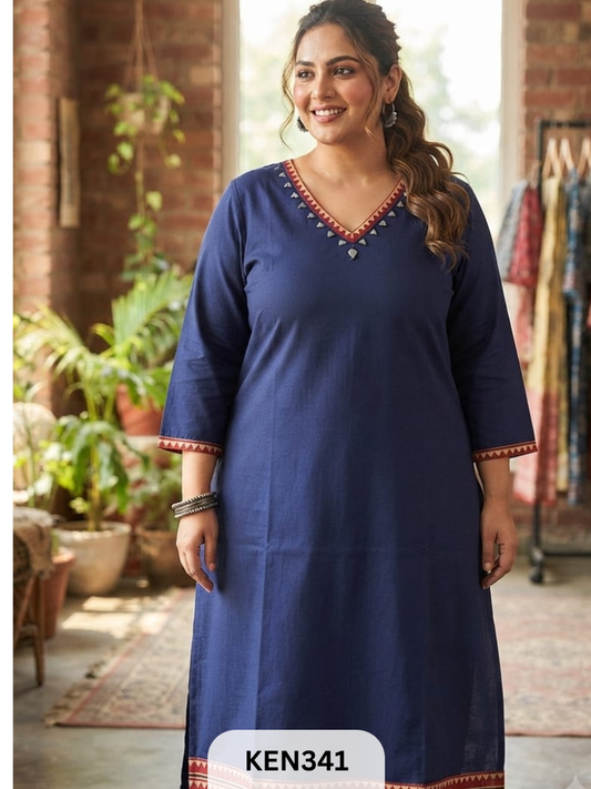 COTTON PLAIN KURTI WITH MIRRORWORK
