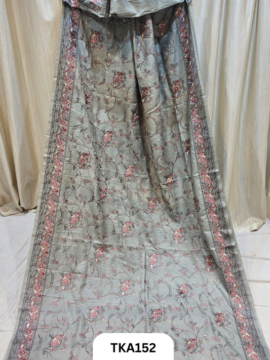 Pure Bishnupuri Silk - Pure Gachi Tussar Embroidery Design Saree