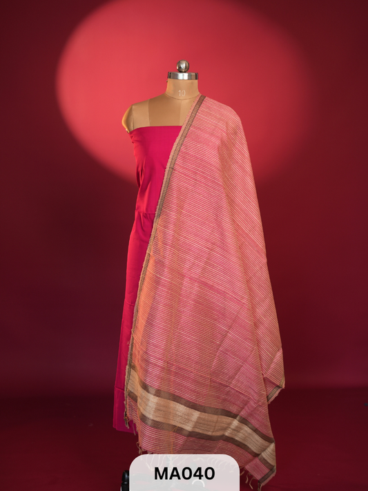 Handloom Maheswari Silk Pattu Salwar with Ghicha Jute Work Dupatta