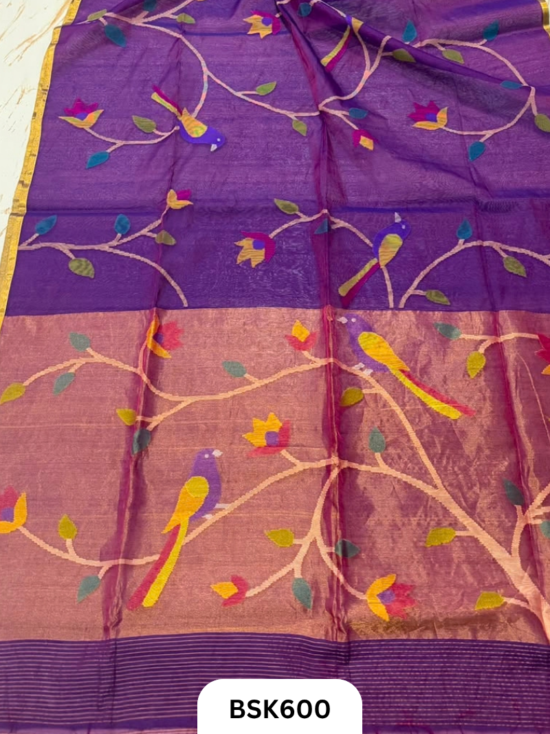 Handloom Pure Muslin Jamdhani With Hand Needle Work Saree