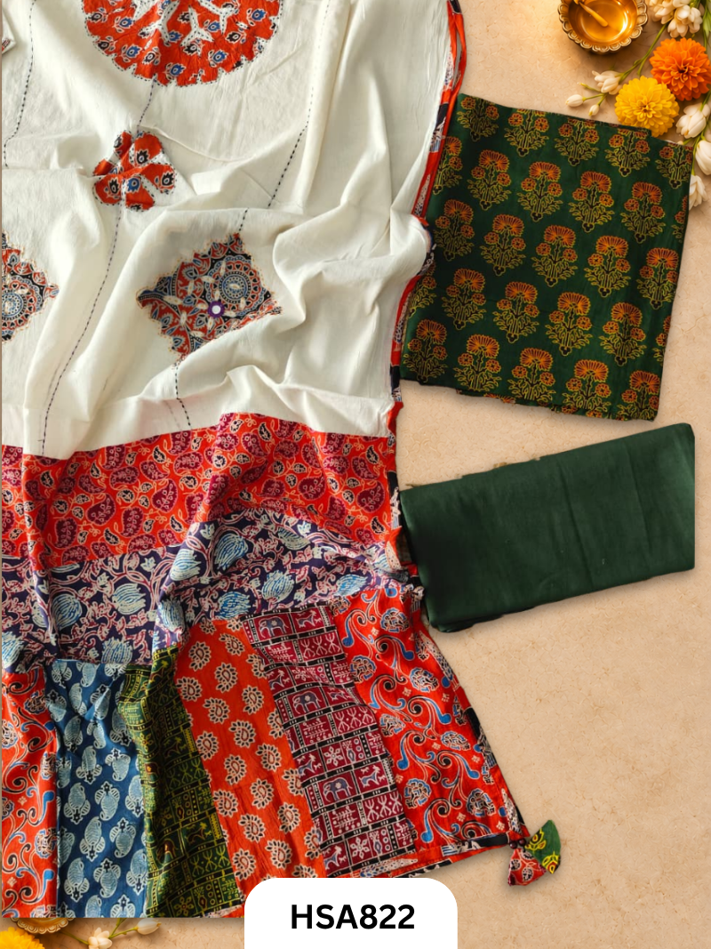 Ajrahk Print With Patch Work And Mirroe Work Dupatta - Top 2.5mtr Dupatta 2.5mtr