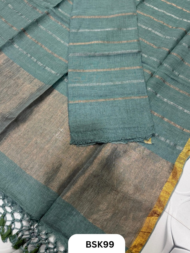 Pure Jayashree Premium Linen Salwar Suit 2pc  Tissue Pallu and Stripe Weaving