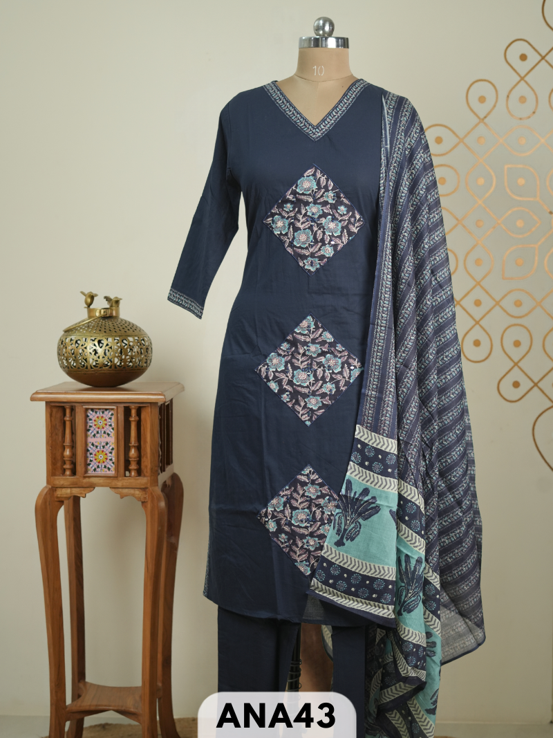 Premium south cotton applique work 3 pcs salwar set