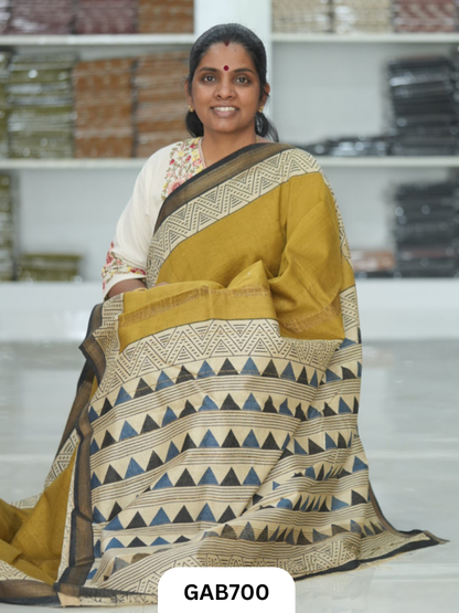 Hand Block Printed Maheshwari Silk Saree