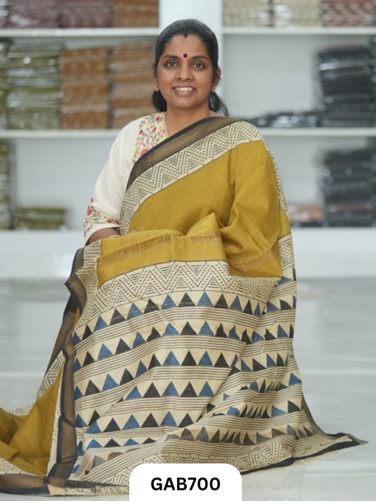 Hand Block Printed Maheshwari Silk Saree