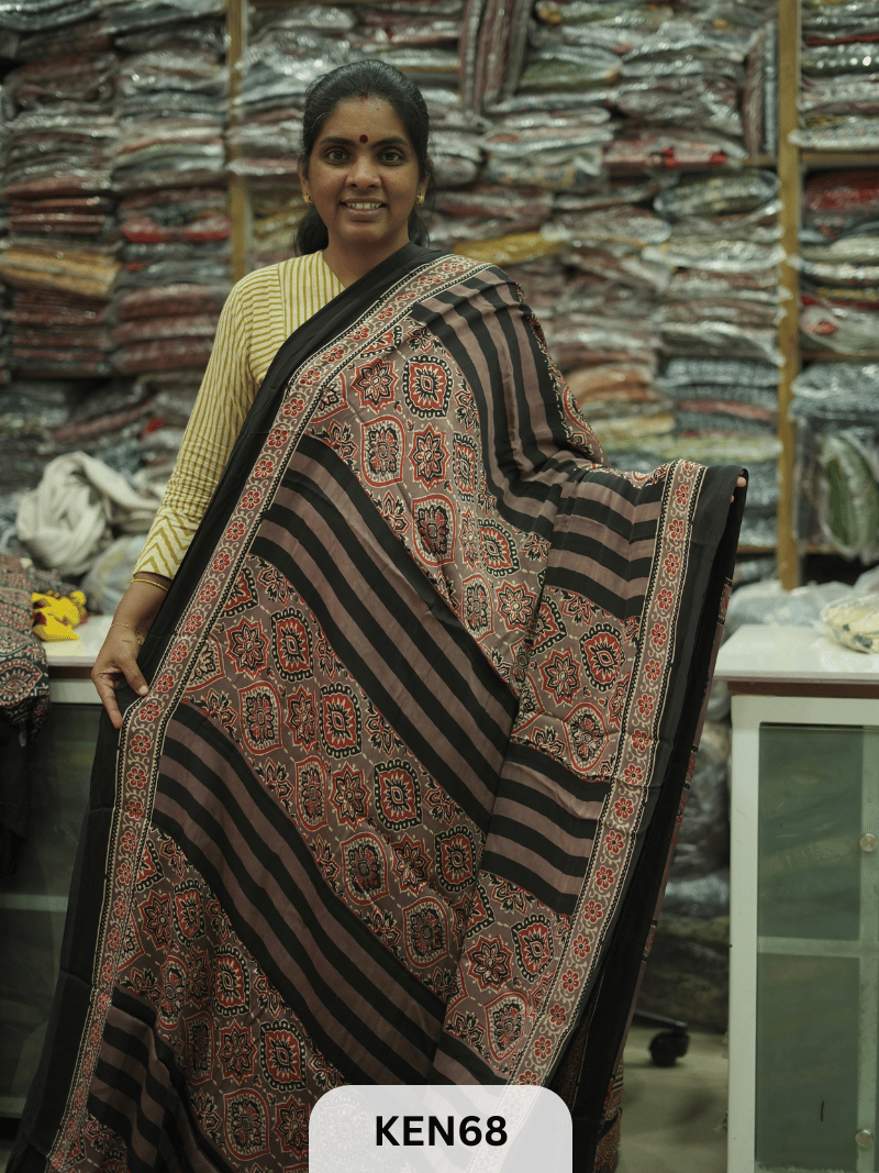 MODAL NATURAL AJRAKH HANDBLOCK SAREE