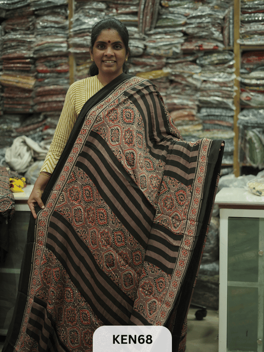MODAL NATURAL AJRAKH HANDBLOCK SAREE