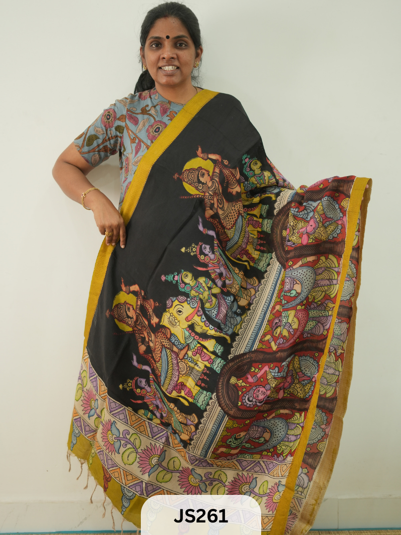 PEN KALAMKARI CHENNURI SILK DUPATTA