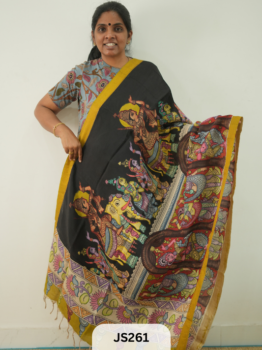 PEN KALAMKARI CHENNURI SILK DUPATTA