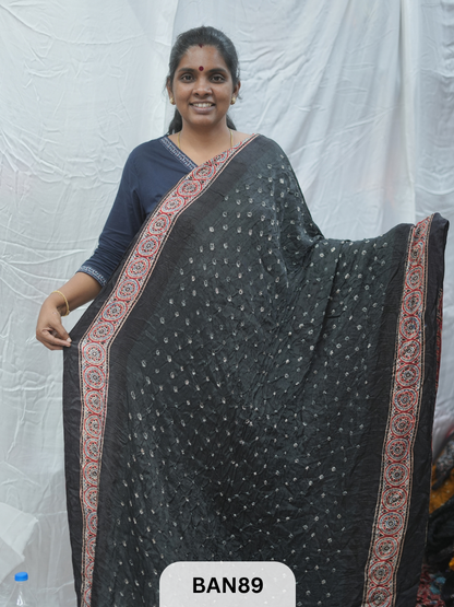 BANDHANI WITH AJRAKH SEMI GAJI SAREE