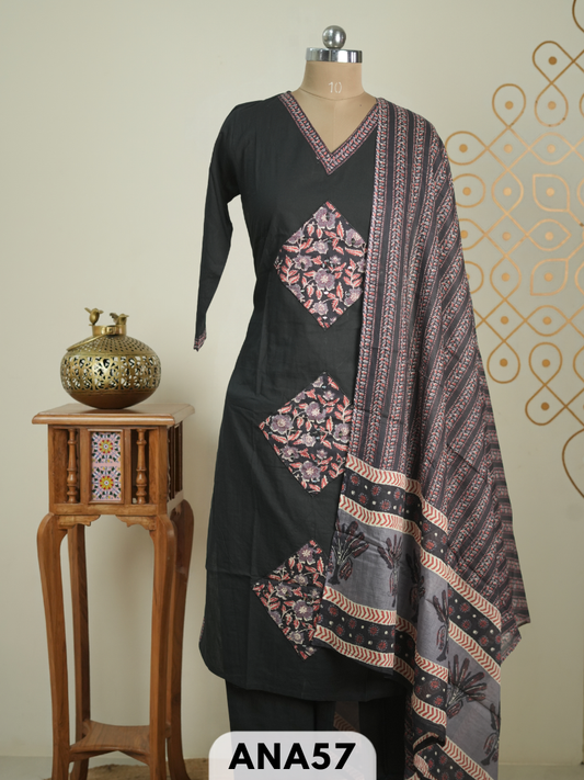 Premium south cotton applique work 3 pcs salwar set