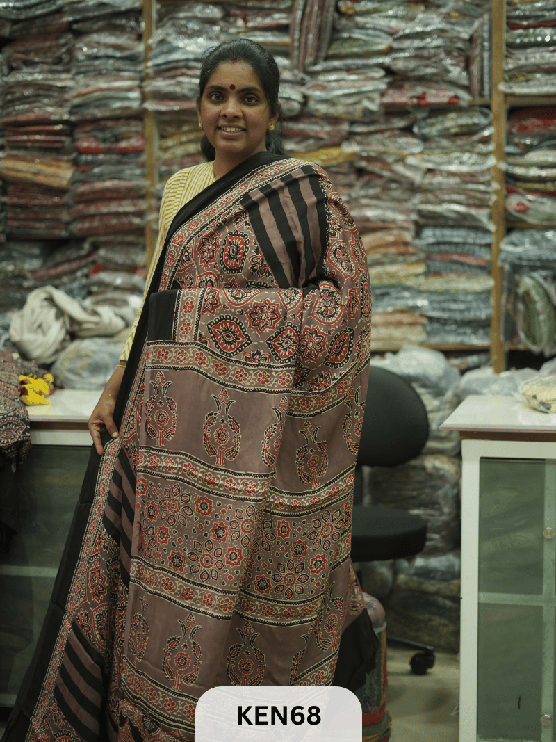 MODAL NATURAL AJRAKH HANDBLOCK SAREE