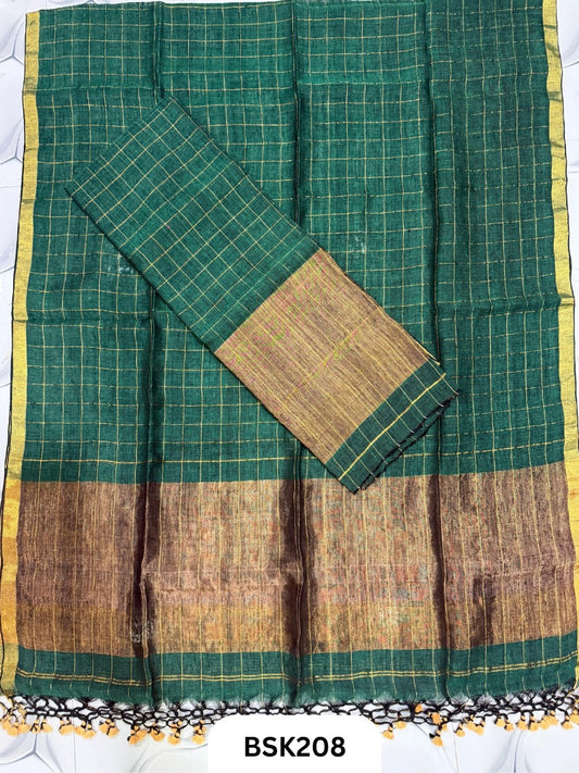 Pure Jayashree Linen By Linen Checked - Top 2.6& Duppatta