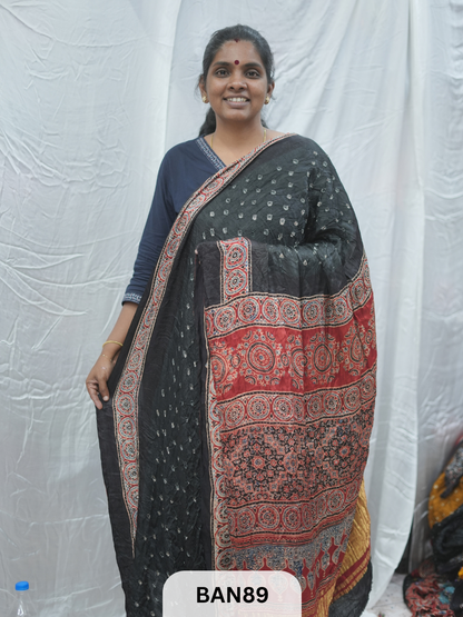 BANDHANI WITH AJRAKH SEMI GAJI SAREE