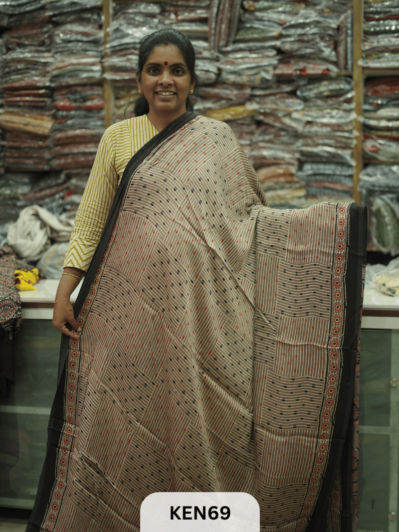 MODAL NATURAL AJRAKH HANDBLOCK SAREE