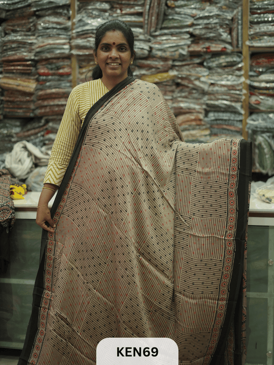 MODAL NATURAL AJRAKH HANDBLOCK SAREE